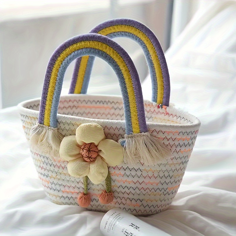 Cute Rainbow Flower Handbag Souvenir Gift Party Knitted - Temu United ...