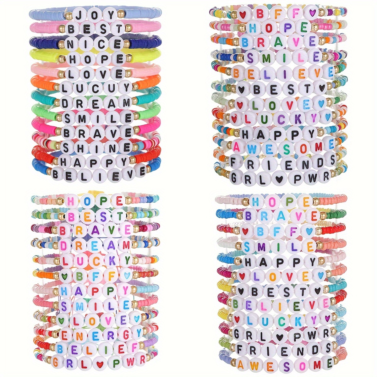 

48pcs Colorful Soft Clay Beads Beaded Bracelet Set Boho Style Friendship Hand Rope Jewelry Set