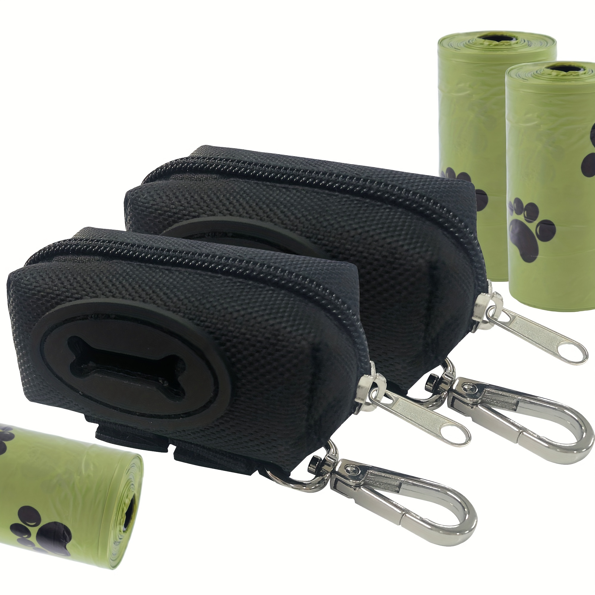 Dog Poop Bag Dispenser Waste Bag Holder Carrier Elastic Strap & Metal  Carabiner