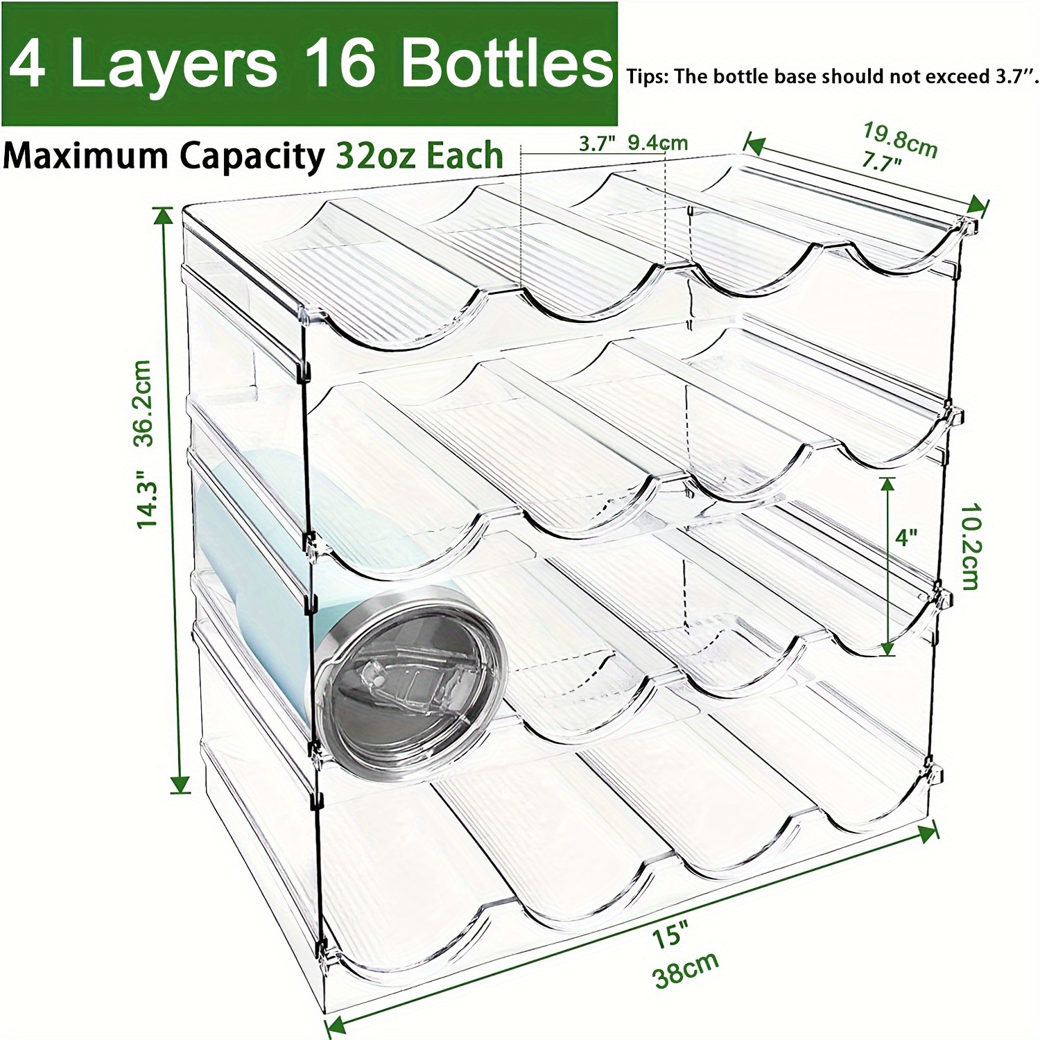 Water Bottle Organizer 4 Pack Stackable Cup for Cabinet Plastic Holder Wine  ..