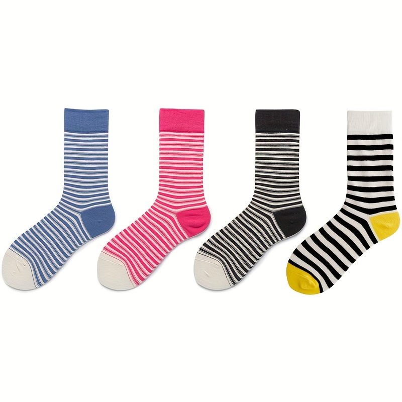 3 Pairs Striped Crew Socks for Women Comfy & Breathable Stockings