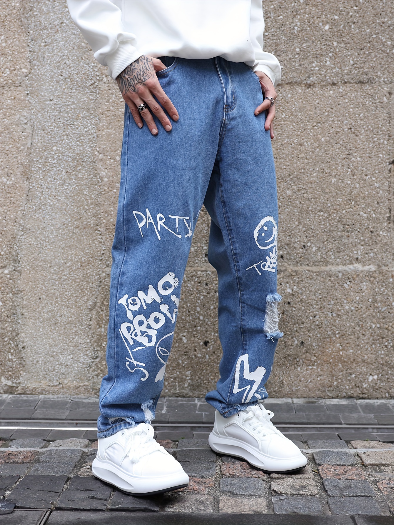 Jeans Rectos Estampado Dibujos Animados Letras Pantalones - Temu