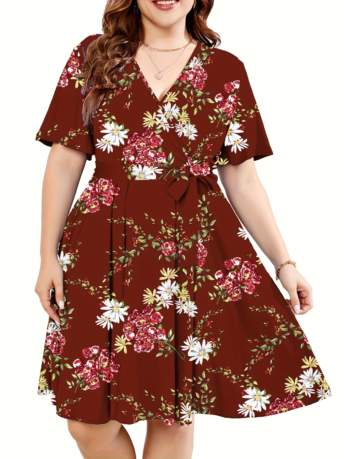 Plus Dark Floral Ruched Dress