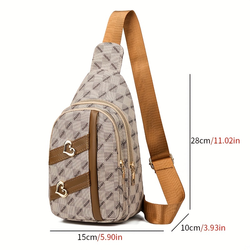 Retro Checkerboard Pattern Sling Bag, Heart Decor Chest Bag, Multi Pockets  Crossbody Bag - Temu