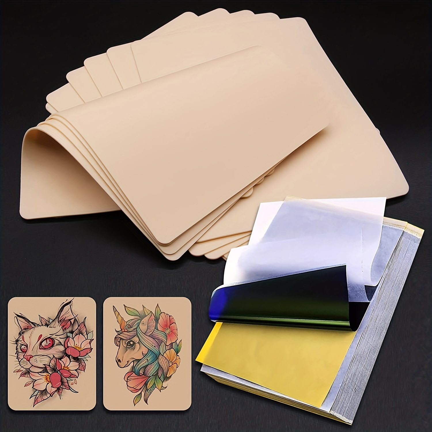 

5/10pcs Tattoo Practice Skins With Transfer Paper, Tattoo Fake Skin And Stencil Paper Kit Includes Tattoo Paper And Double Sided Blank Tattoo Skin Practice, For Beginners And Experienced Artists