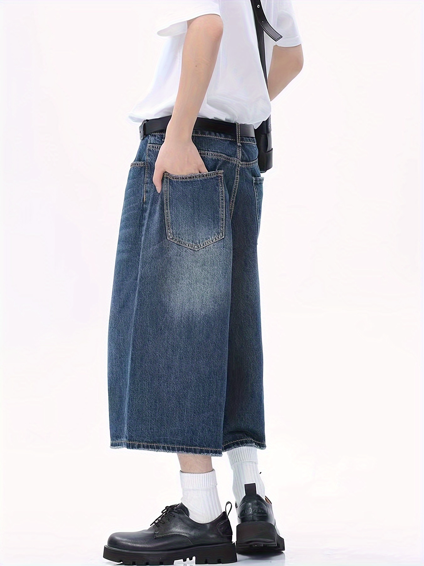 Men's Chic Loose Fit Wide Leg Jeans Street Style Match Capri