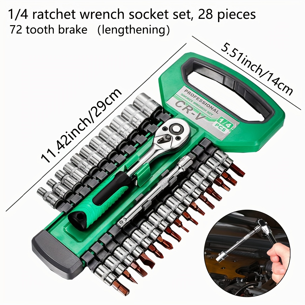 1/4 Inch Ratchet Socket Wrench Set, Mechanic Tool Kit And Sockets Set With  Quick Release Reversible Ratchet Handle And Extension Bar