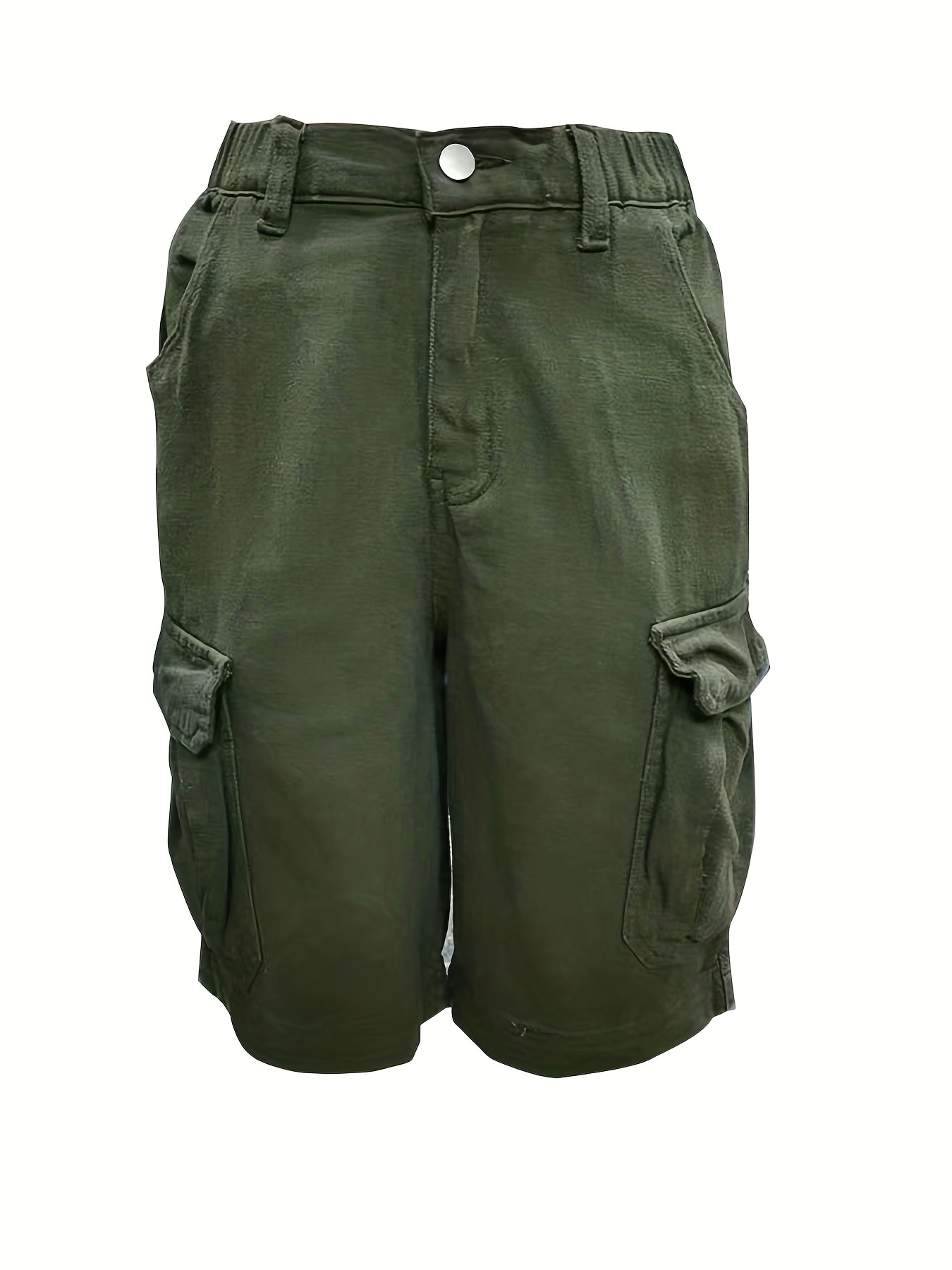 Pantalones Cortos De Mezclilla Cargo Verde Militar, Bolsillos Con Solapa,  Piernas Rectas, Cintura Elástica, Pantalones Cortos De Mezclilla, Estilo Kpo