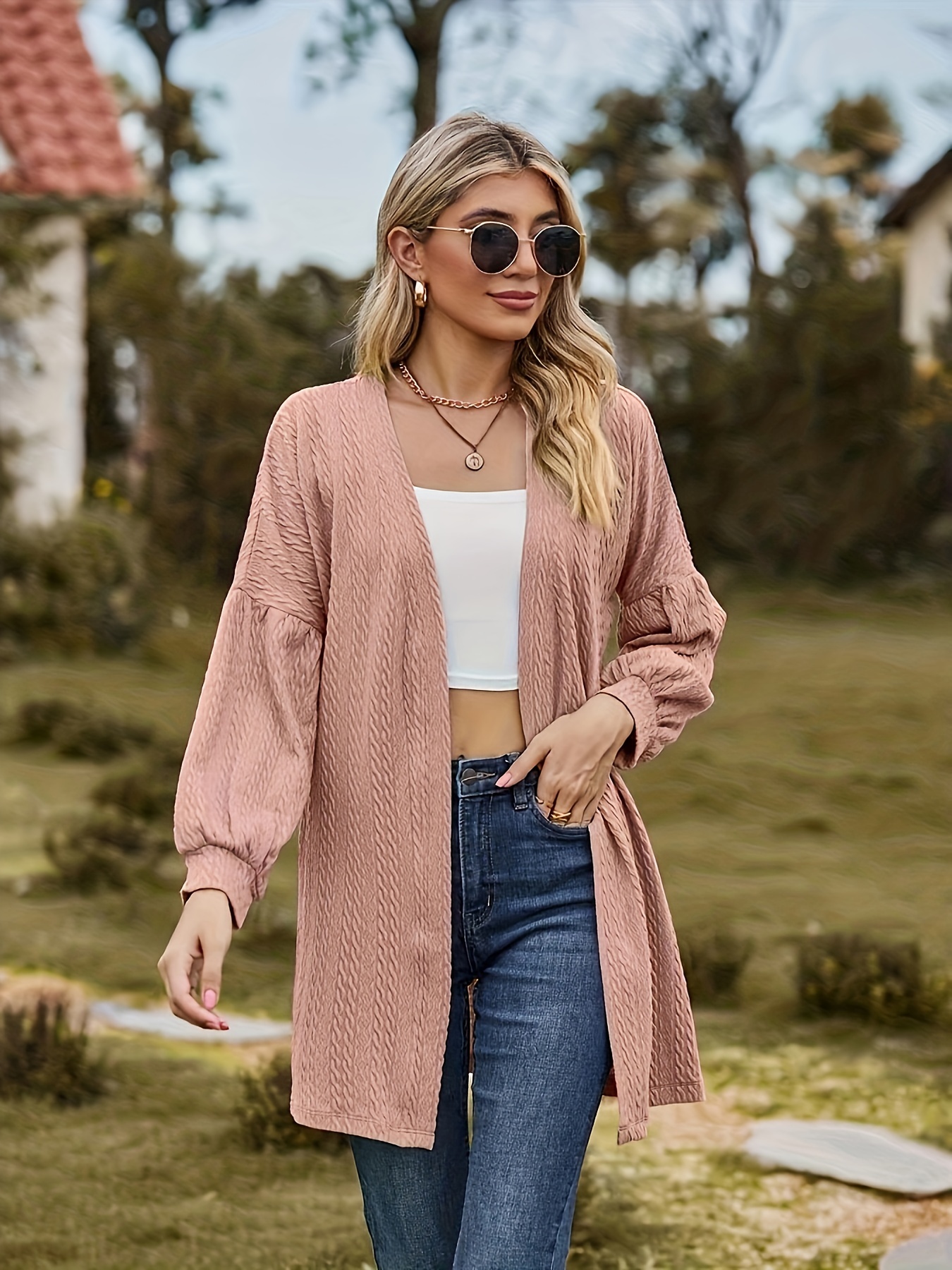 Solid Knitted Long Sleeve Open Front Cardigan