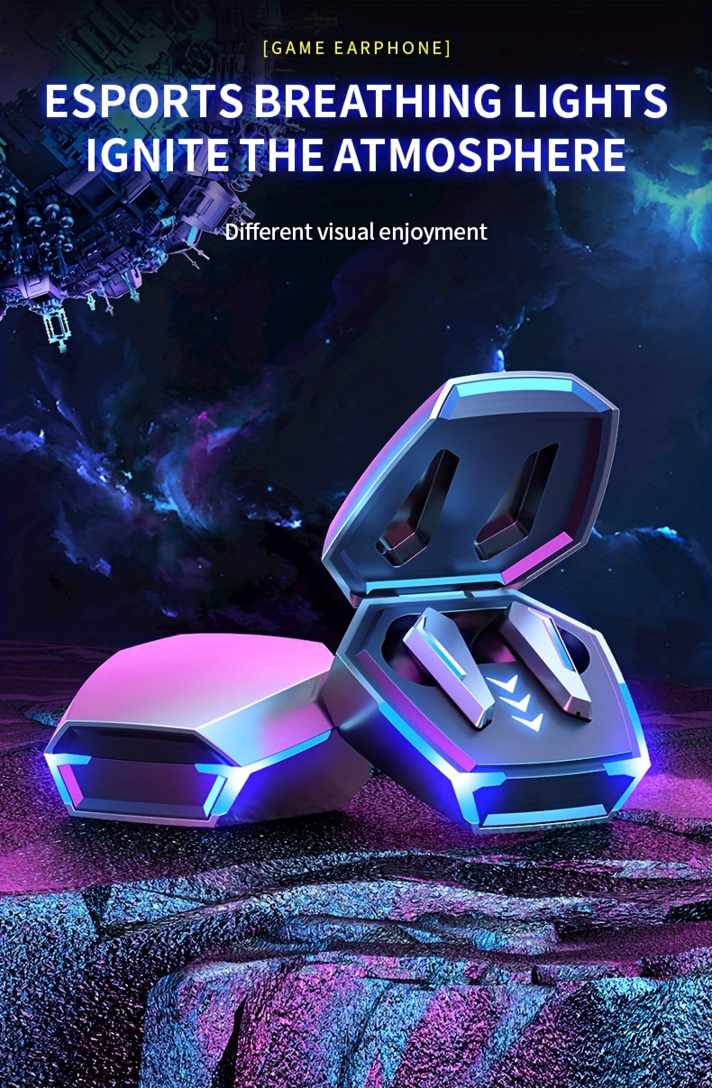 Écouteurs sans fil de jeu URIZONS TWS, écouteurs de jeu à faible latence de 65 ms avec étui de chargement, casques d'appairage automatique 5.0 avec lumière LED, micro de jeu intégré_voghion.com