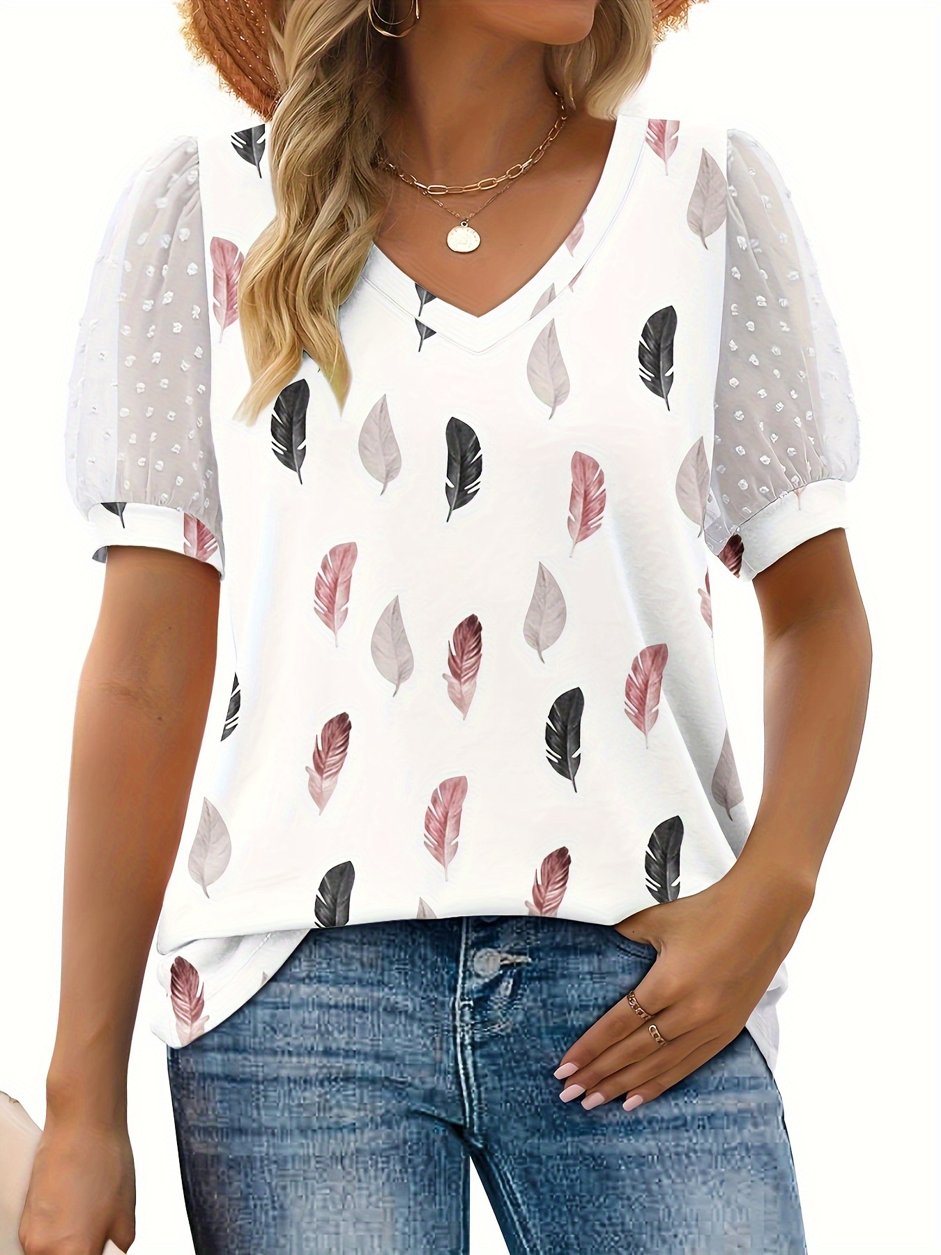 Cheap Women Feather Print Vest Sleeveless Loose Crop Tops Tank Tops Blouse  T-Shirt
