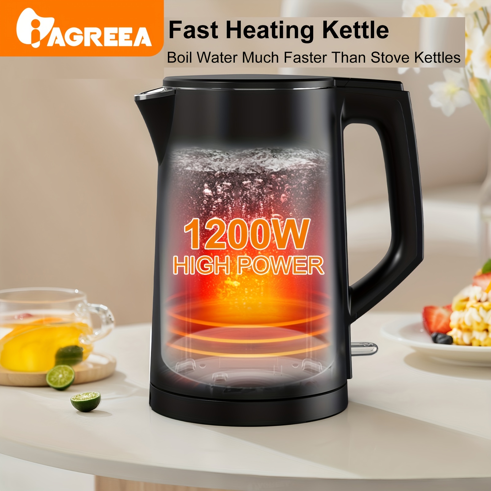Electric Hot Tea Kettle, 1200w Quick Boil, Auto Shut-Off and Boil
