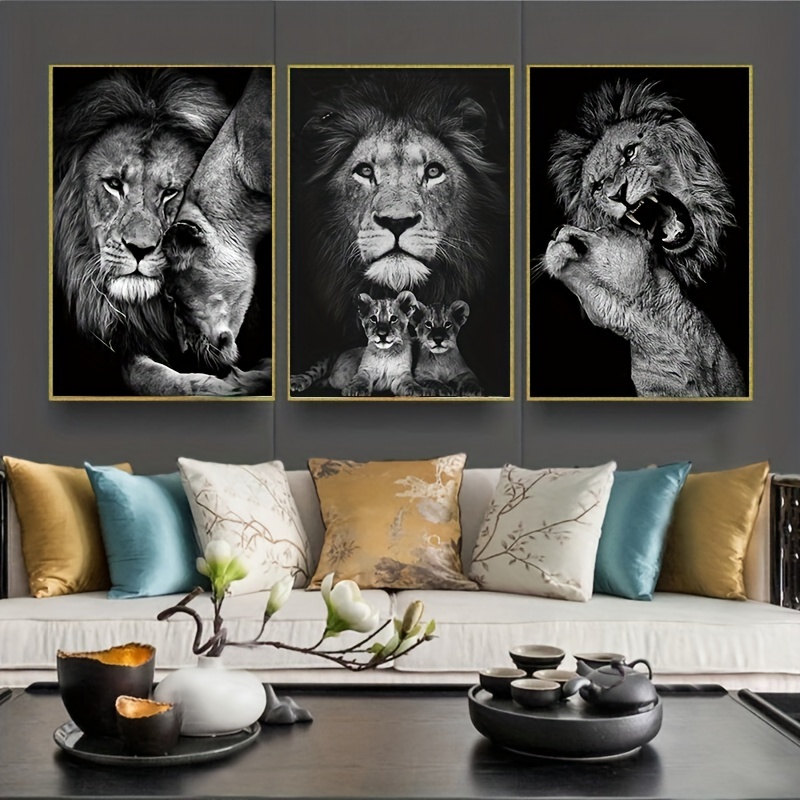 3 Pezzi/set Poster Arte Moderna Stampa Tela, Animali Leone In Bianco E Nero  Dipinti Tela Parete, Opere Darte Pittura Murale Soggiorno Camera Letto  Bagno Ufficio Corridoio Cucina Decorazioni Pareti, Arredamento Estetico  Stanza