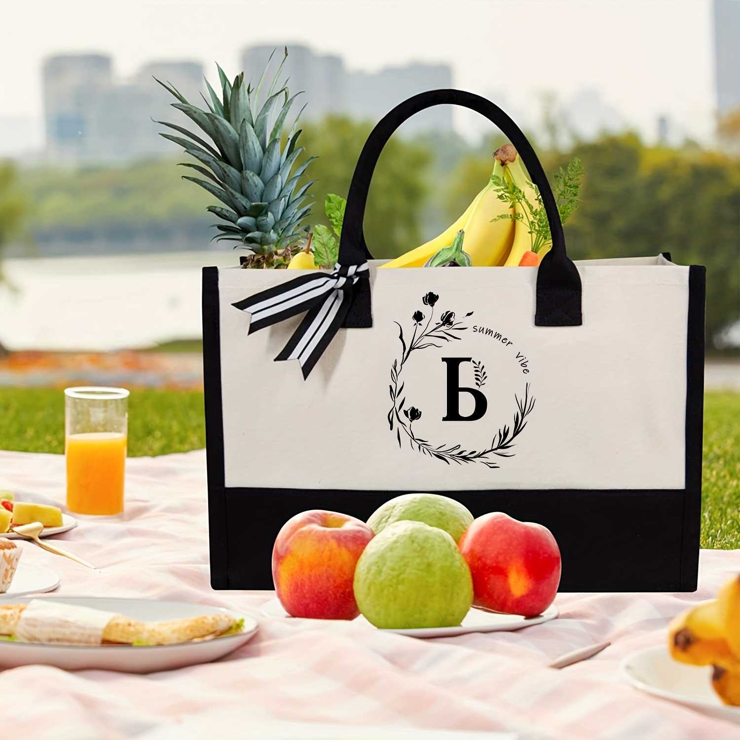 MONOGRAMMED INITIAL CANVAS TOTE BAG