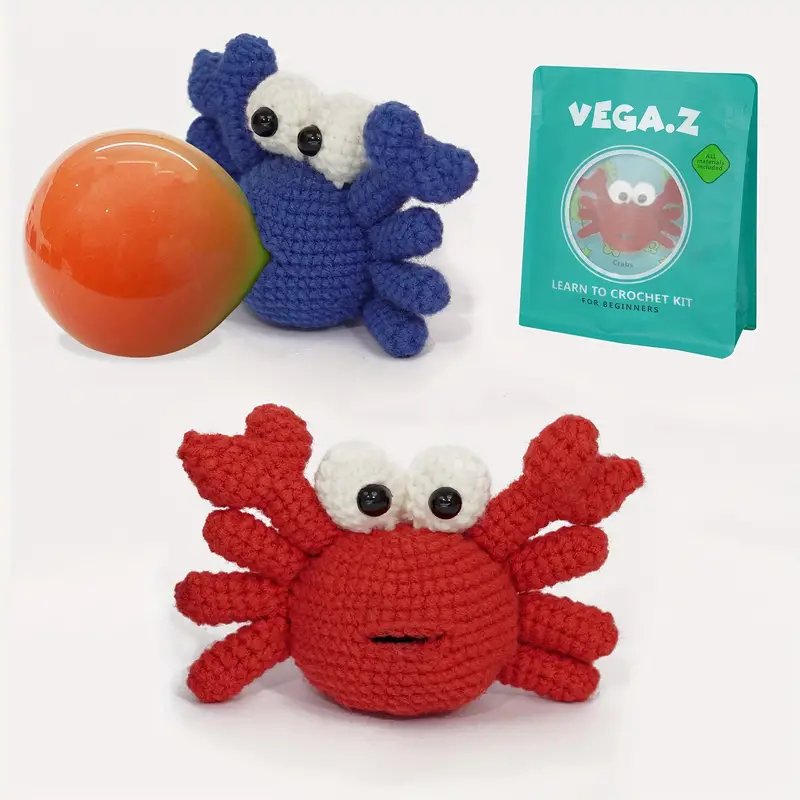 Lapoo Crab Crochet Kit for Beginners, Animals Crochet Starter Kit for Complete Beginners Adults and Kids with Step-by-Step Video Tutorials, DIY Kit