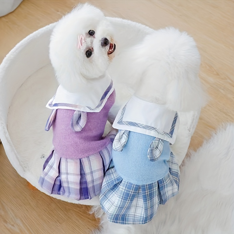 Cat Clothes Lapel Neck Fashion Pet Princess Skirt Puppy Party Dress Up  Plaid Skirt Summer Dog Dress Pet Clothing for Cats Dog Girls 