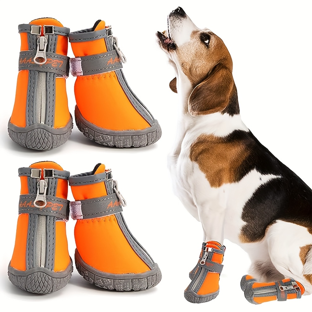 小型犬用犬靴4個、冬の雪の日、夏の暑い舗装用の犬用ブーツ&足 ...