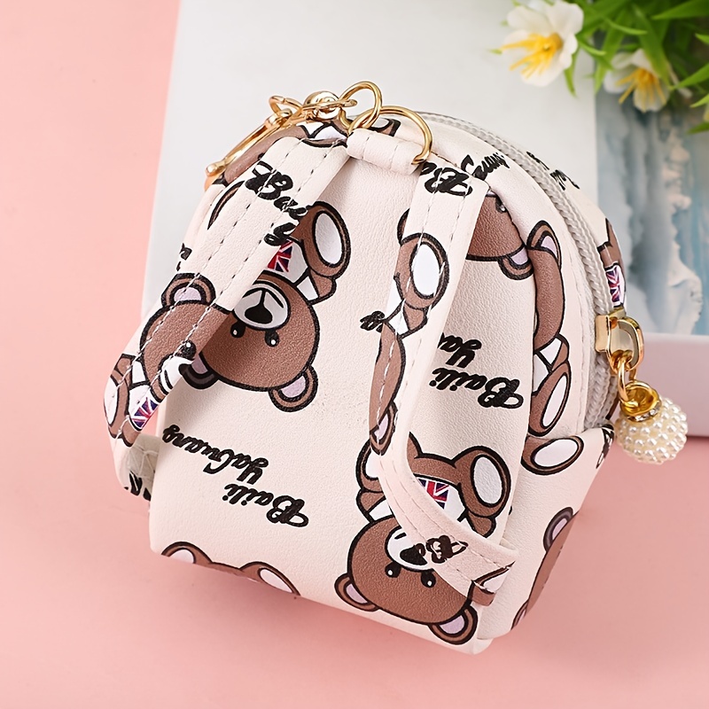 Cheap pu Leather Cute Mini Wallet bear Coin Purse Zipper Coin