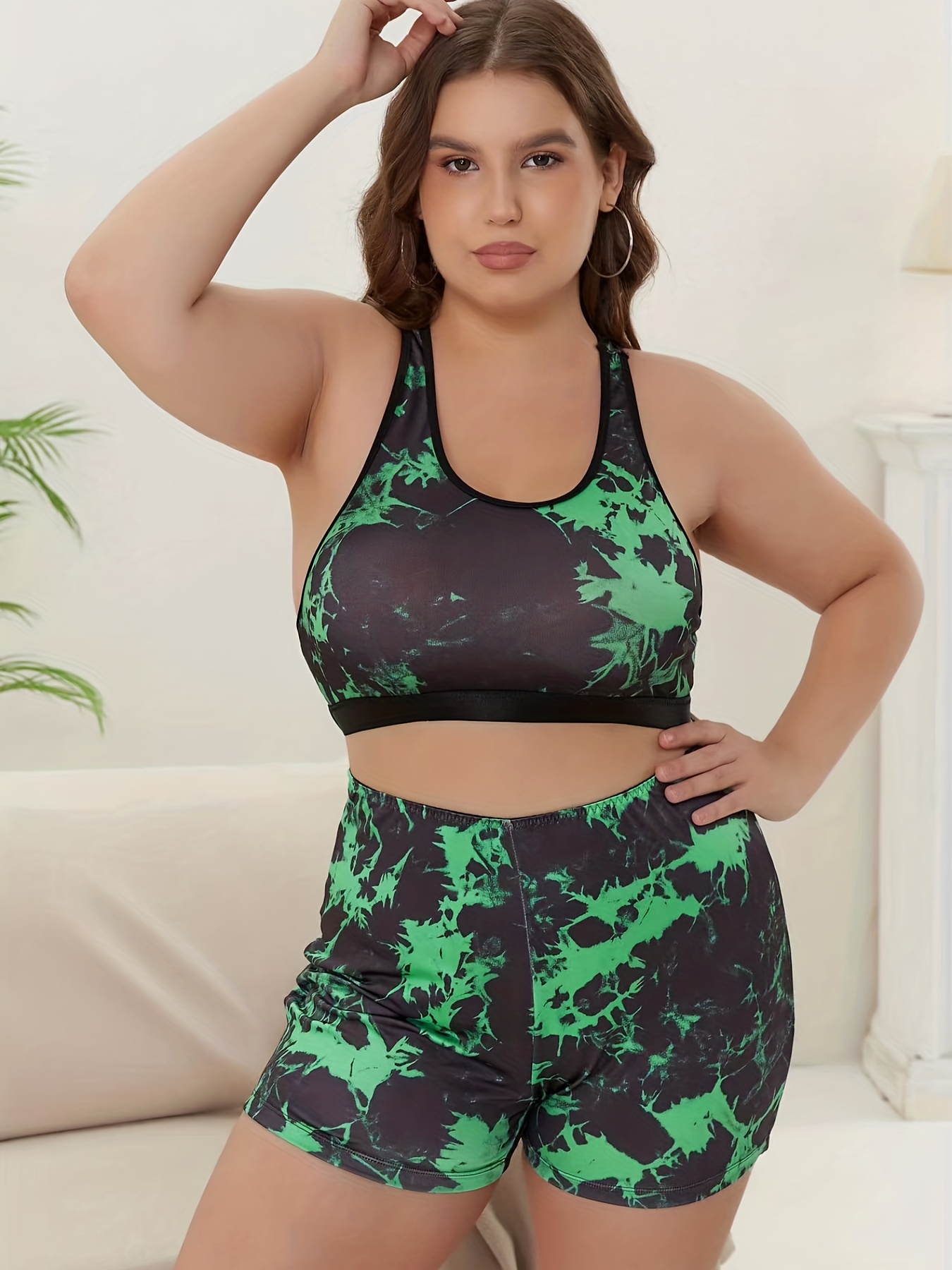 Tie Dye Sports Bra & Shorts Set Women's Two Piece Underwear