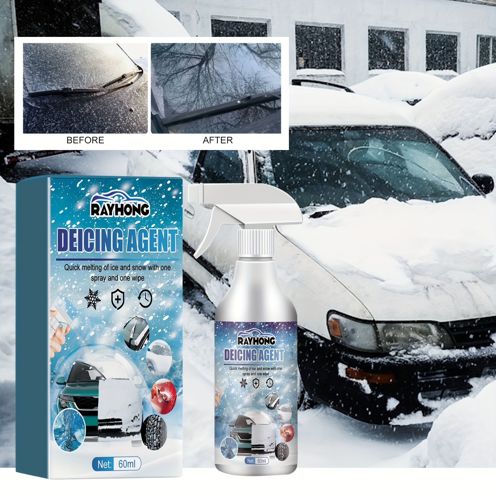 Rayhong Auto-Schneespray, Auto-Windschutzscheiben-Rückspiegel,  Winterfenster-Frostschutzmittel, schnelles Auftauen des Schnees, der  schmilzt