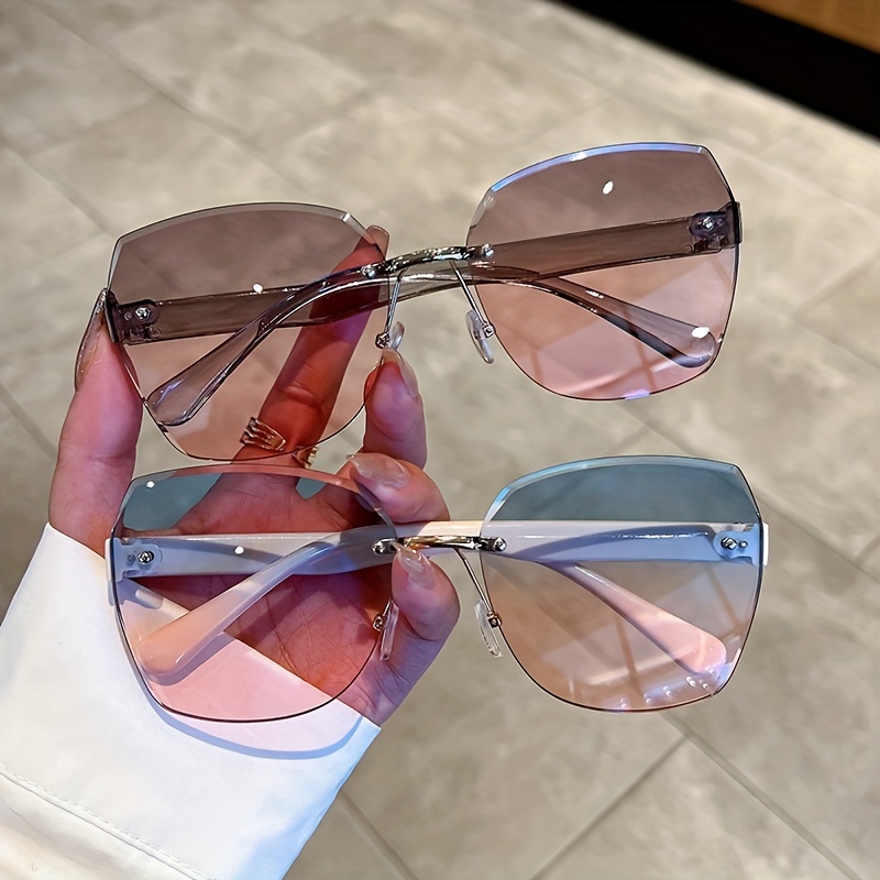 Rimless Fashion Sunglasses For Women Men Casual Gradient Anti Glare Glasses  For Summer Beach Travel, Uv400 - Temu