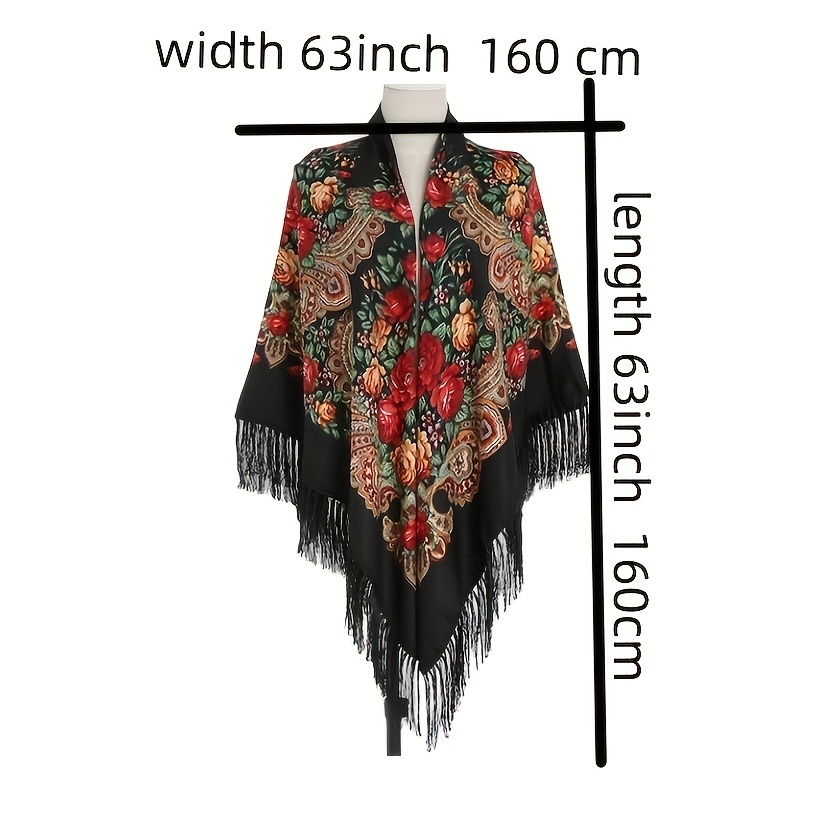 Fringed Ethnic Square Scarf Oversize Shawl Women's Scarf