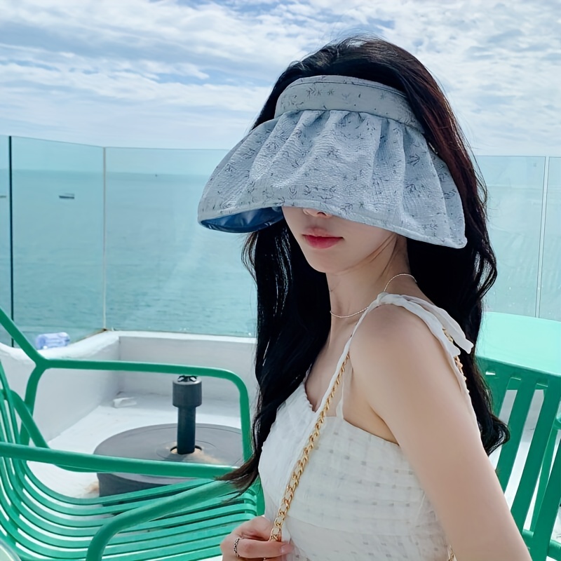 Women's Wide Brim Sun Hat Pleated Visor Perfect Beach - Temu