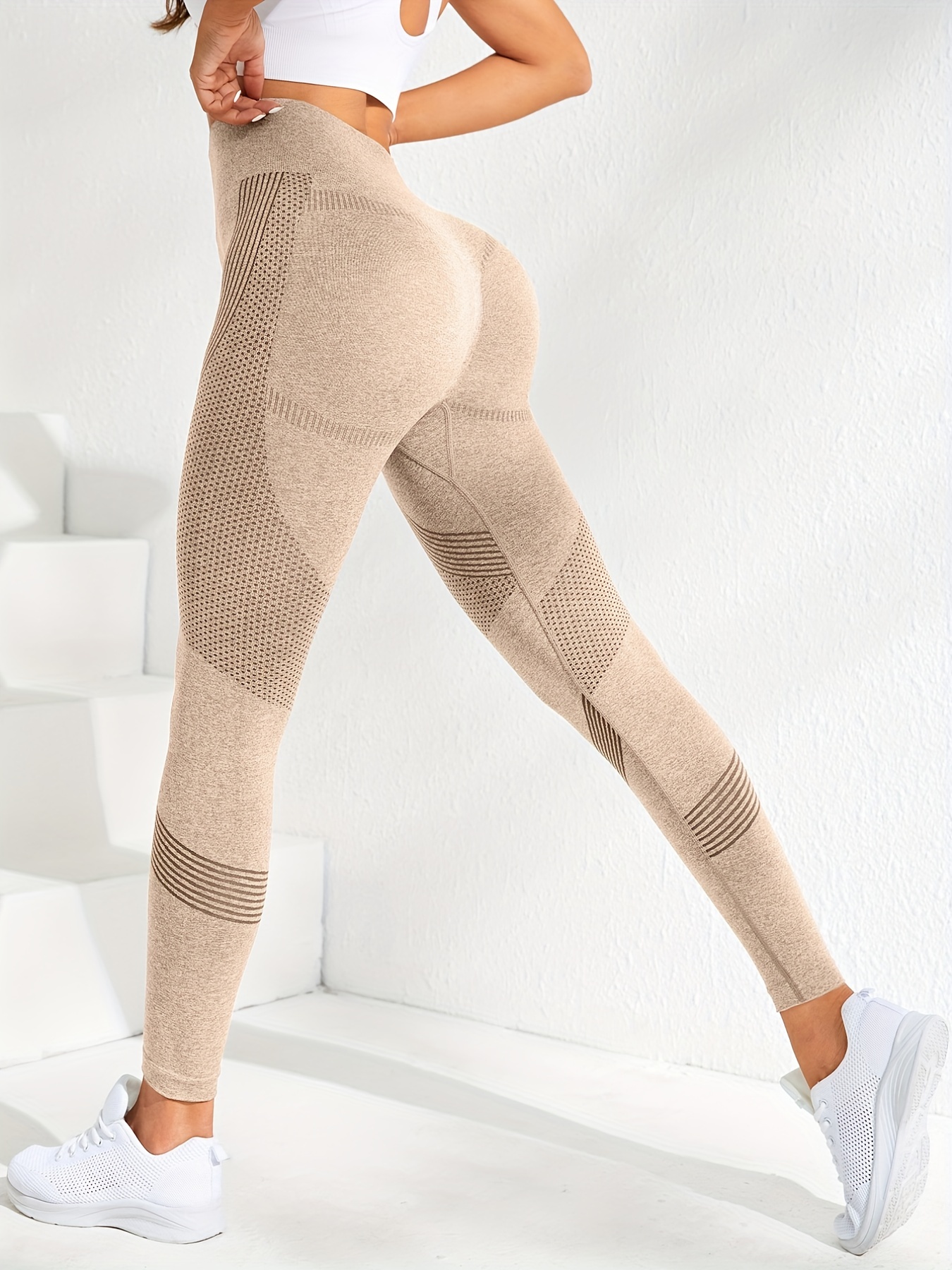 Seamless Striped Yoga Leggings Butt lifting Stretchy - Temu Canada