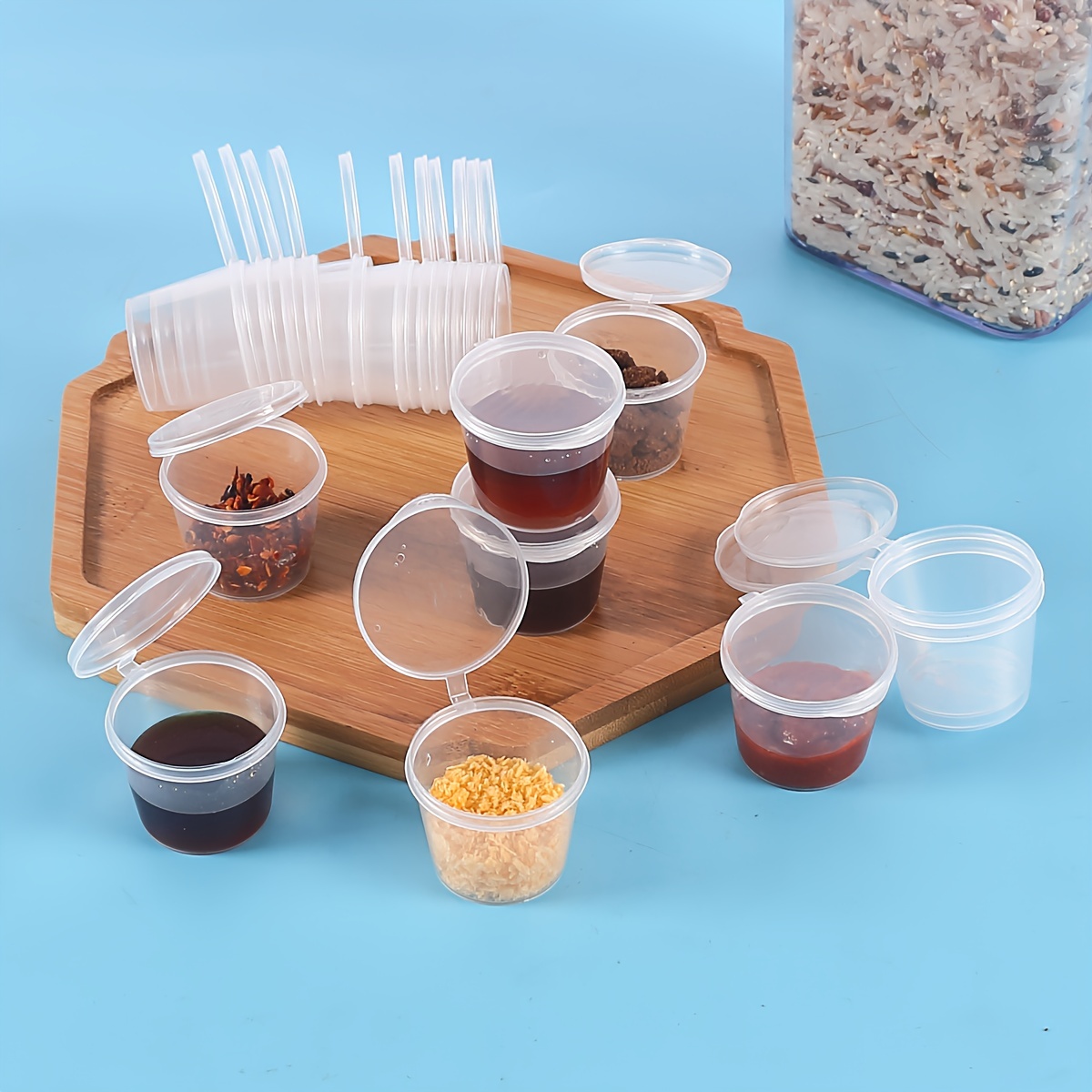 50 Pack 30ml Plastic Condiment Cups with Attached Leak Resistant Lid, Bpa  Free, Clear Portion Container