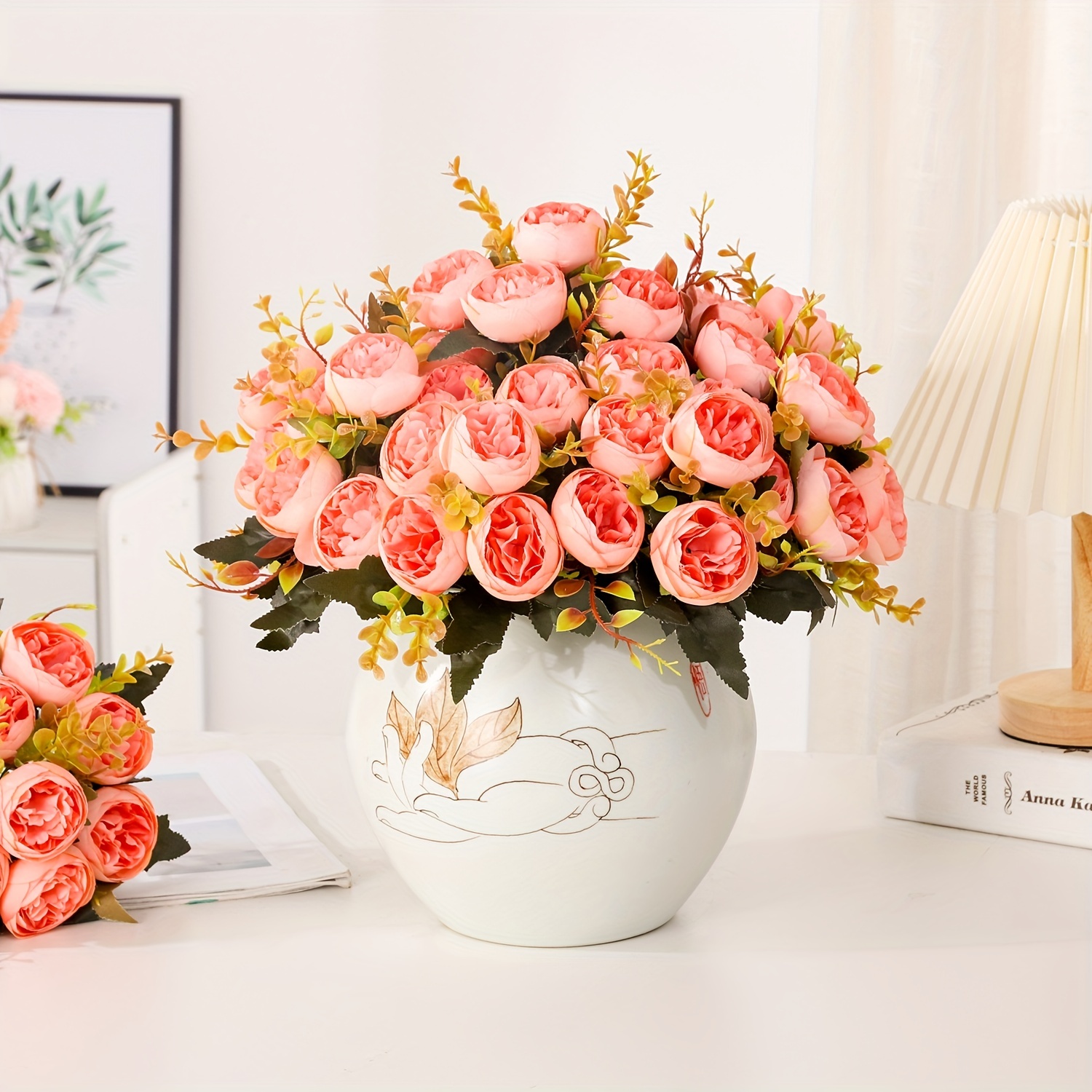 XONOR 4 flores de hortensias artificiales en maceta, flores de hortensias  falsas en maceta de plástico para decoración del hogar, fiesta, oficina