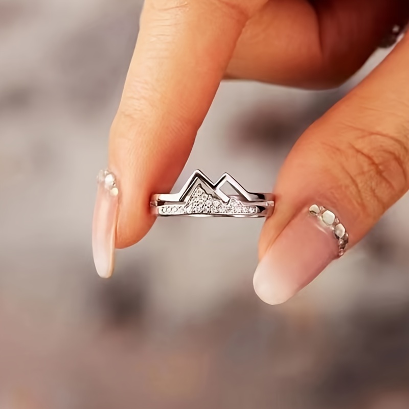 Mountain Themed Zirconia Ring, Versatile Gift for Daughters, Mothers, Friends