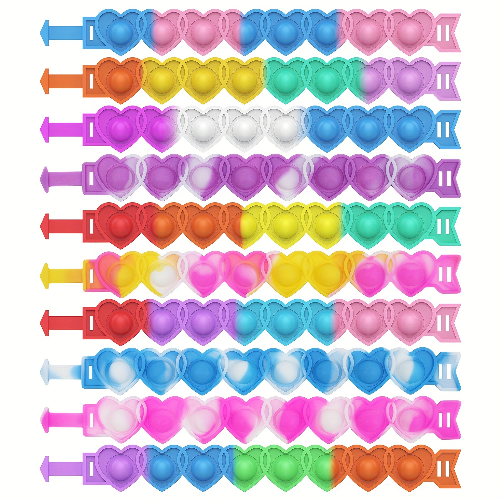 Pop Fidget Toys Силиконовые игрушки-браслеты в форме сердца Рождественские украшения Игрушки Валентина Игрушки Случайный цвет Pop Bubble Finger Fidget Сенсорные игрушки Новинка Push Pop Bubble Toys