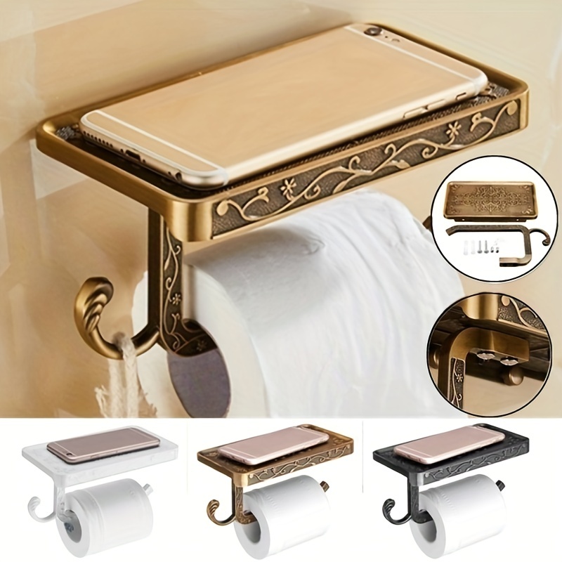 Bathroom Wall Mount Antique Brass Carved Gold Toilet Paper Holder