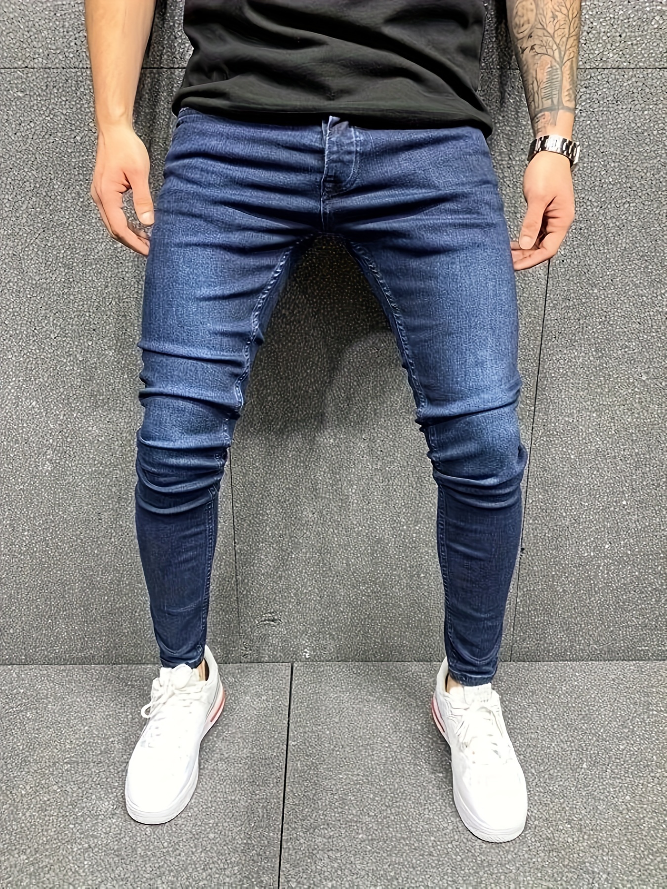 Men's Casual Skinny Jeans Chic Street Style Medium Stretch - Temu