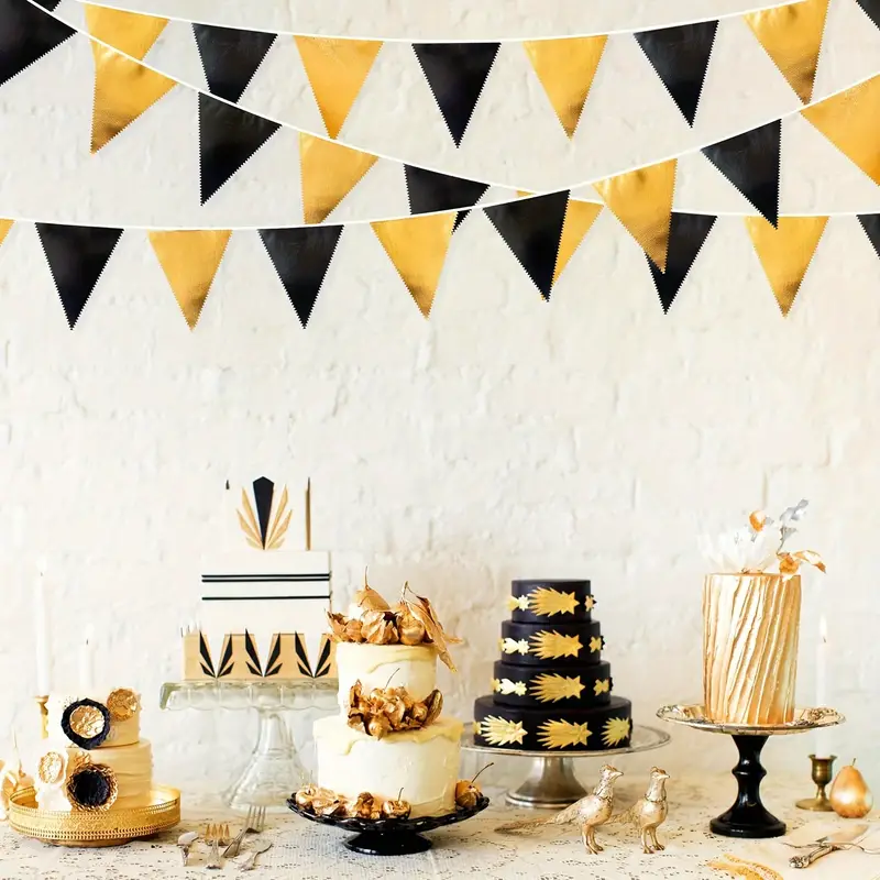 Black And Gold Party Decorations Triangle Pennant - Temu