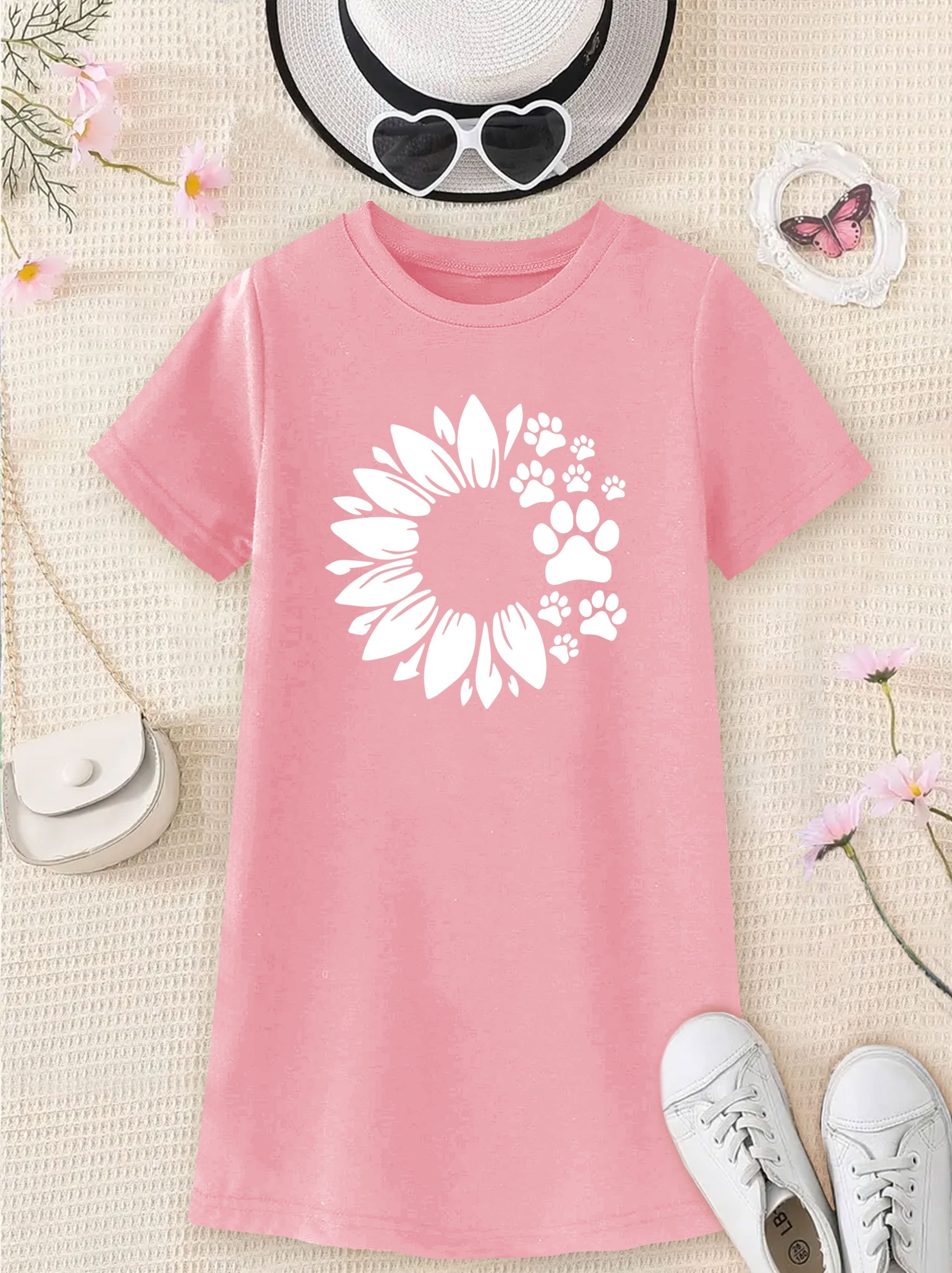 Puppy Paw Shirts for Women Casual Summer Sunflower Graphic Tees