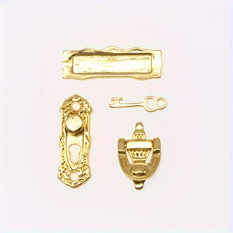 Image of 4pcs, Dollhouse Decor, Miniature Furniture Model Ornaments, Vintage Metal Door Lock Mailbox Doorbell Key Miniature Models, Cottage Decor, Pocket Scene Diy Small Parts