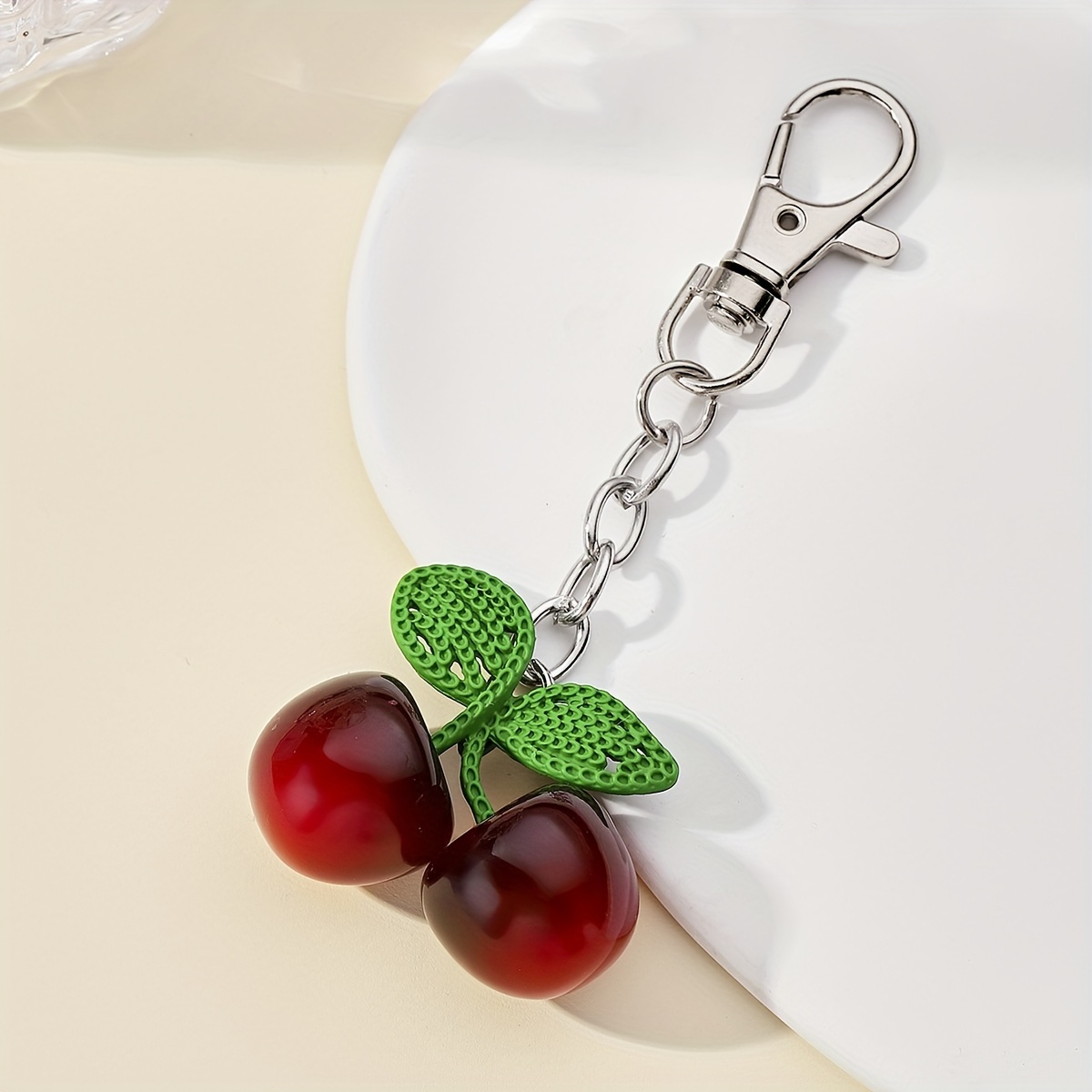 1pc Alloy Red Cherry Keychain Pendant,Temu
