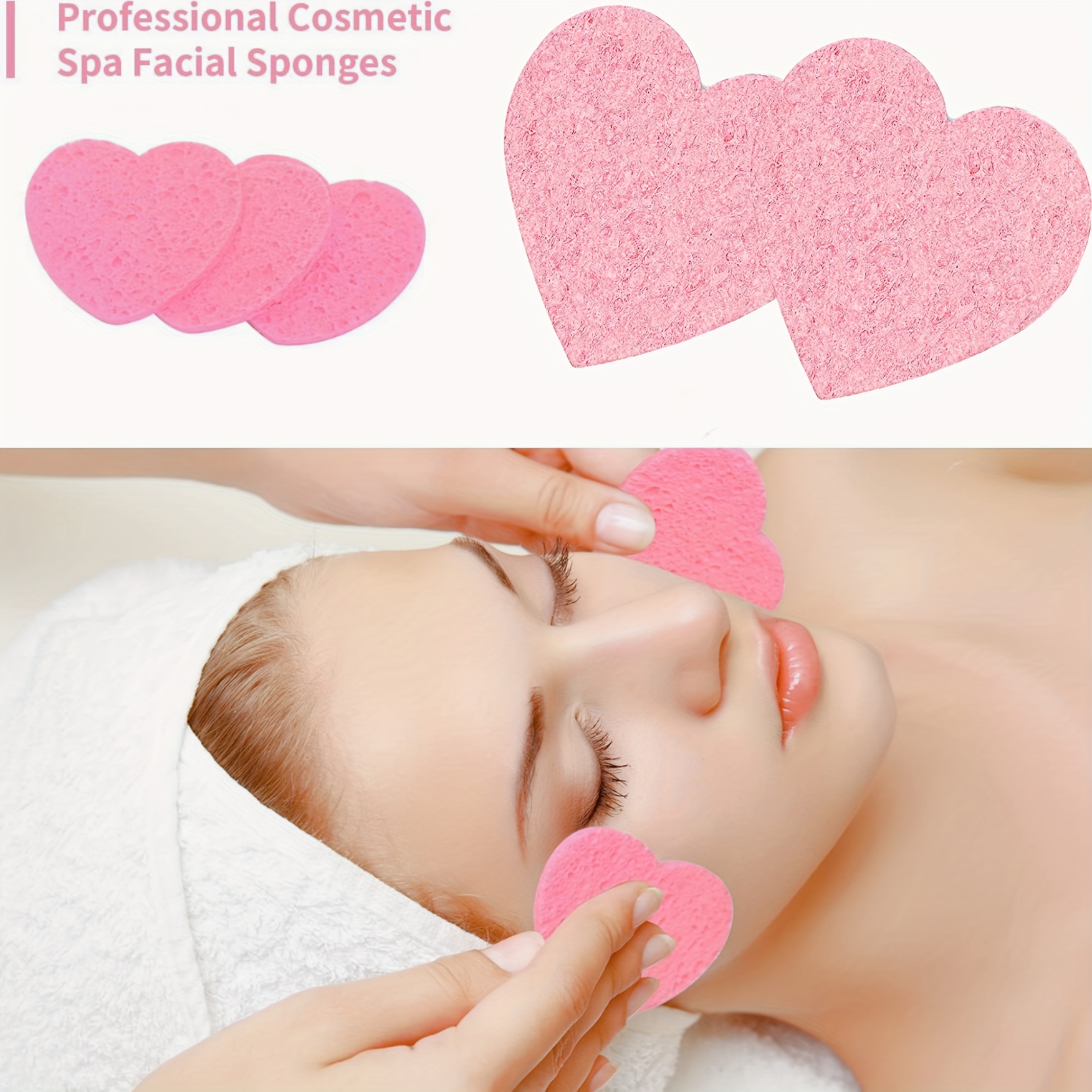 60 Pieces Facial Sponges with Container, Heart Shape Compressed Face Sponge  Natural Sponge Pads for Washing Face Cleansing Exfoliating Esthetician  Makeup Removal (Pink)