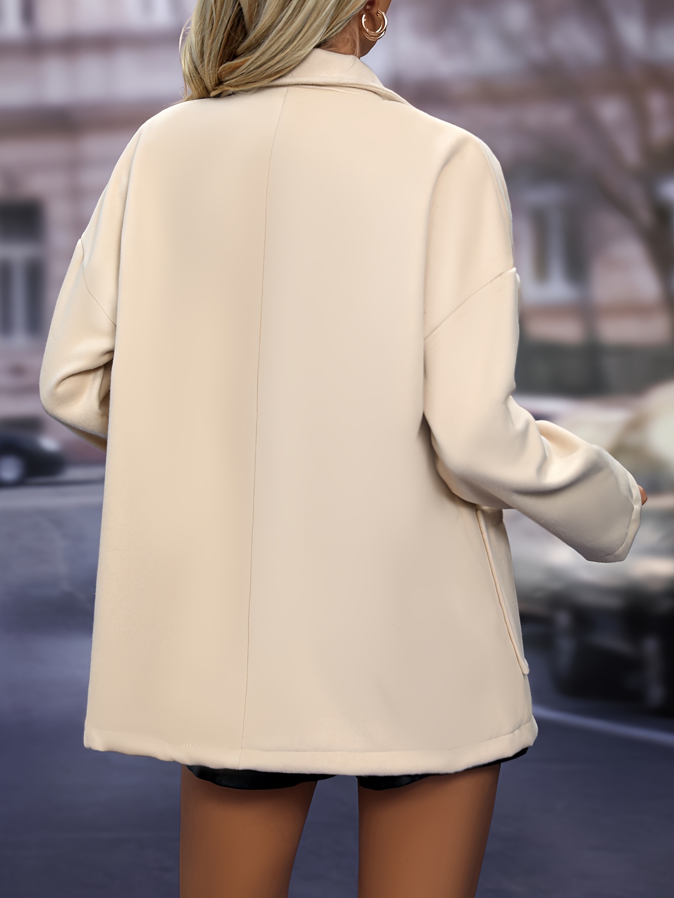 Double Breasted Solid Peacoat Casual Lapel Long Sleeve Work - Temu