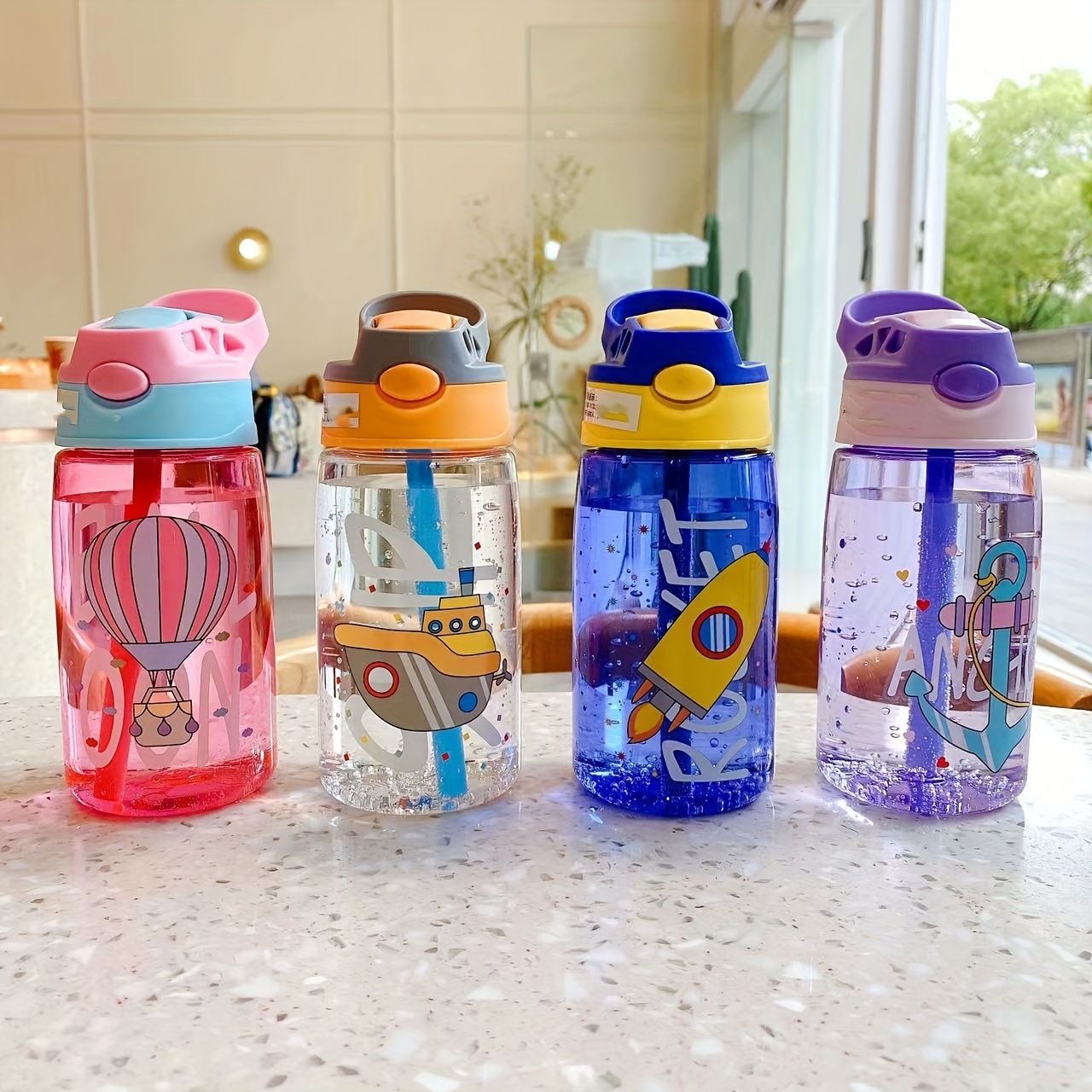 16.2oz 480ml Children Kids Water Bottle With Straw Plastic