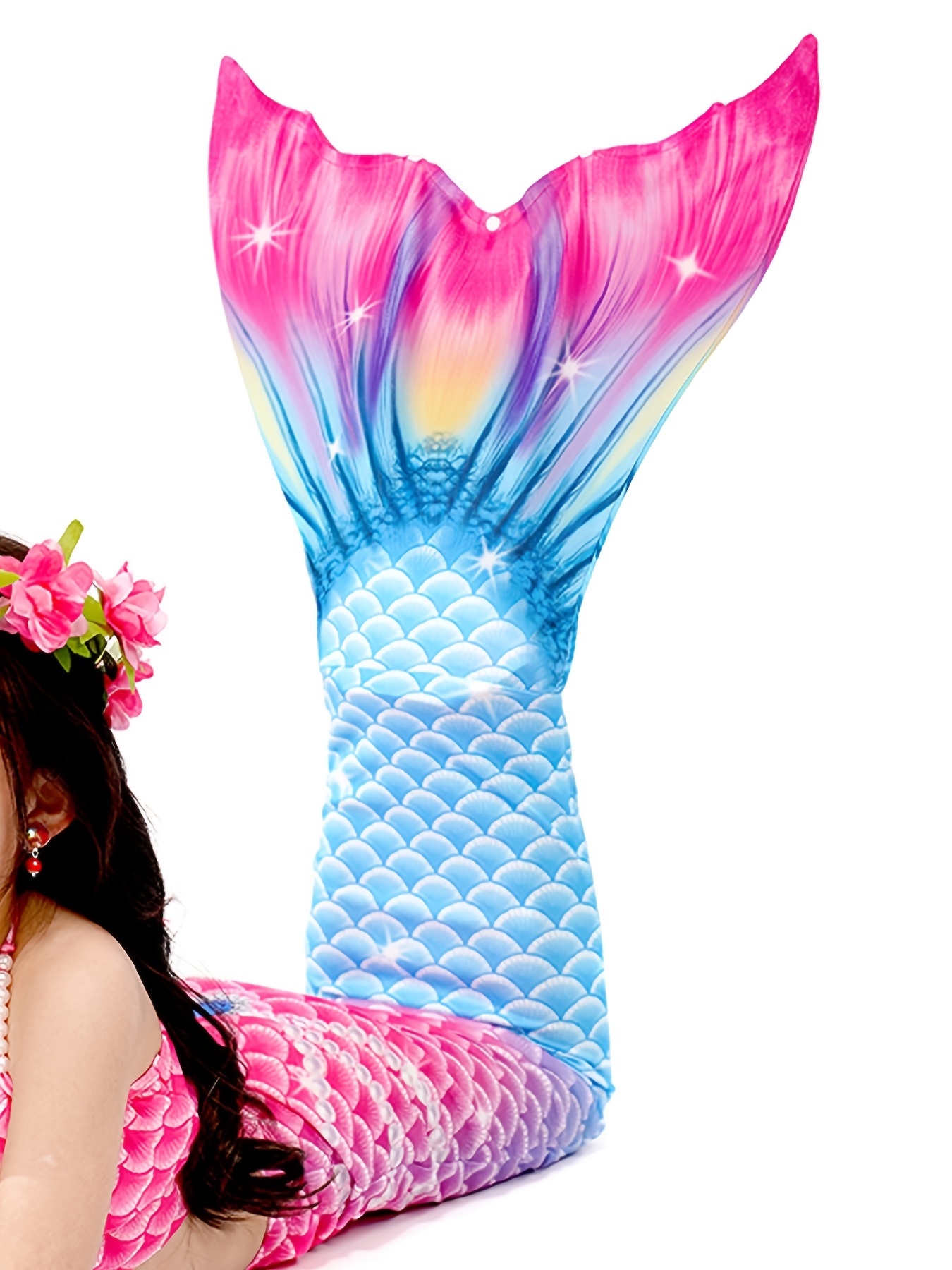 Traje Baño En Forma Cola Sirena Niña Traje Baño Estampado - Temu