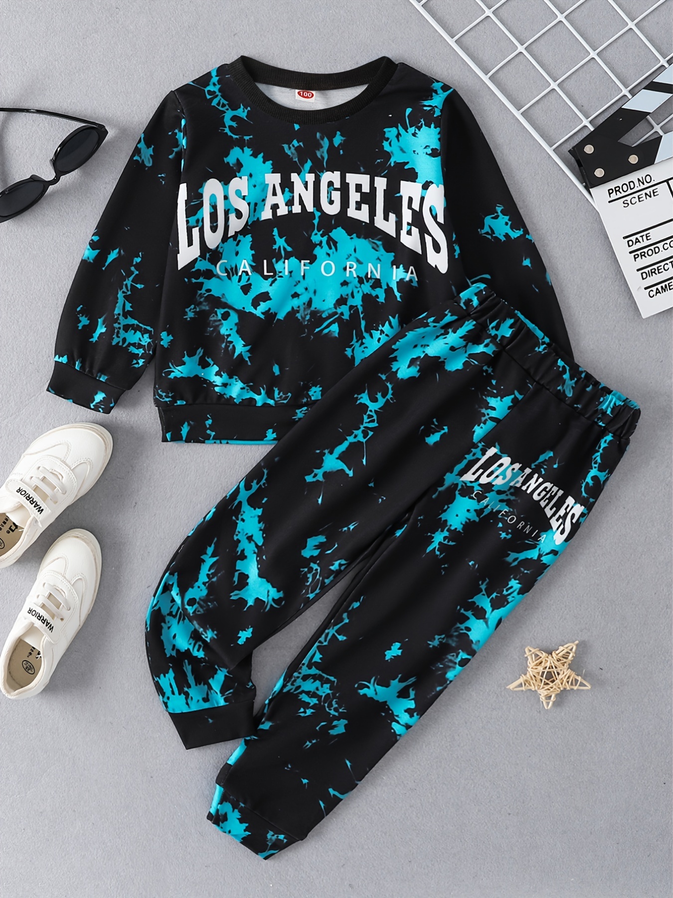 Toddler Boy s Tie dye Outfit 2pcs Sweatshirt Sweatpants Set LOS ANGELES CALIFORNIA Print Kid s Clothes For Spring Fall