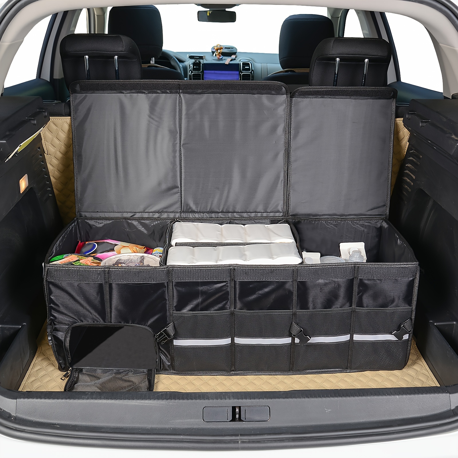 Caja de almacenamiento para maletero de coche, organizador plegable  extragrande con 3 compartimentos