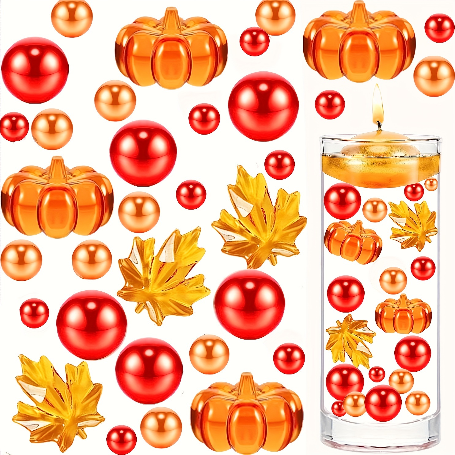 Thanksgiving Vase Filler Floating Beads Halloween Floating Pearls For  Centerpieces Vases 3 Pieces Of Pumpkins 3 Pieces Of Leaves