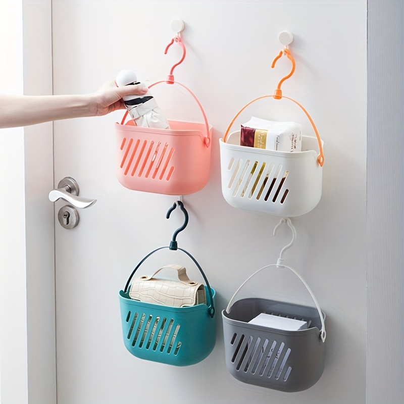 1pc Plastic Hanging Shower Basket With Hook For Bathroom Bedroom