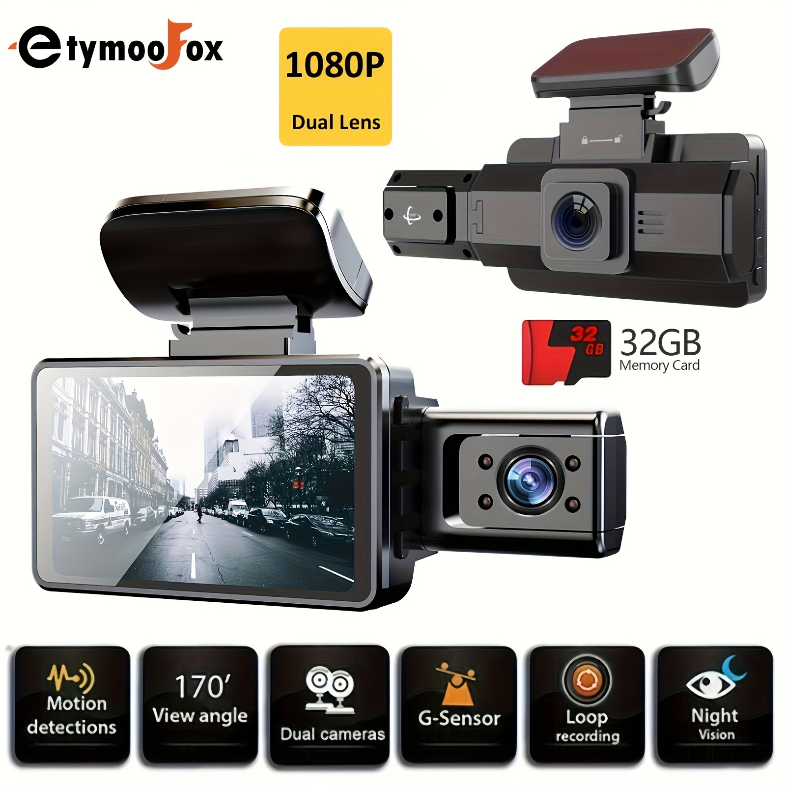 Caméra avant et arrière 1080P Dash Cam pour voitures avec carte SD