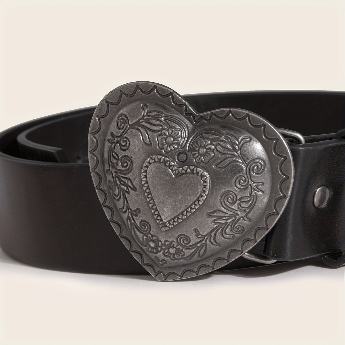 Heart Engraved Buckle Belt Y2k Pu Waistband Vintage Jeans - Temu