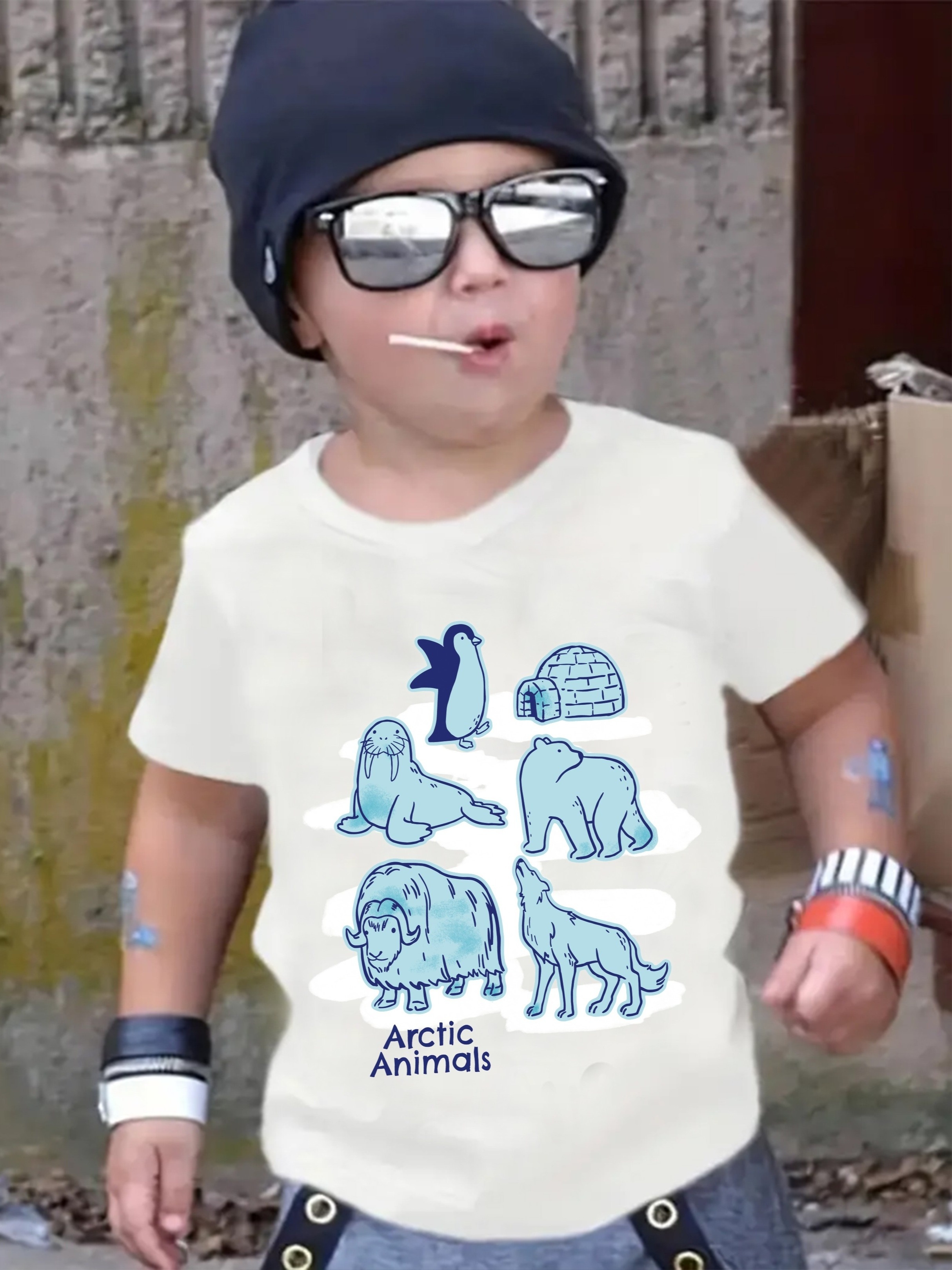Kid Boy Letter Animal Short-sleeve T-shirt