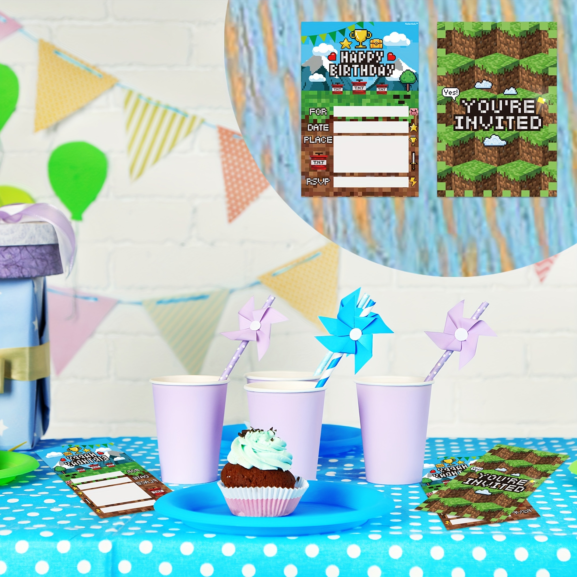 Pixel Video Game Invitation Cards Pixel Battle Birthday - Temu